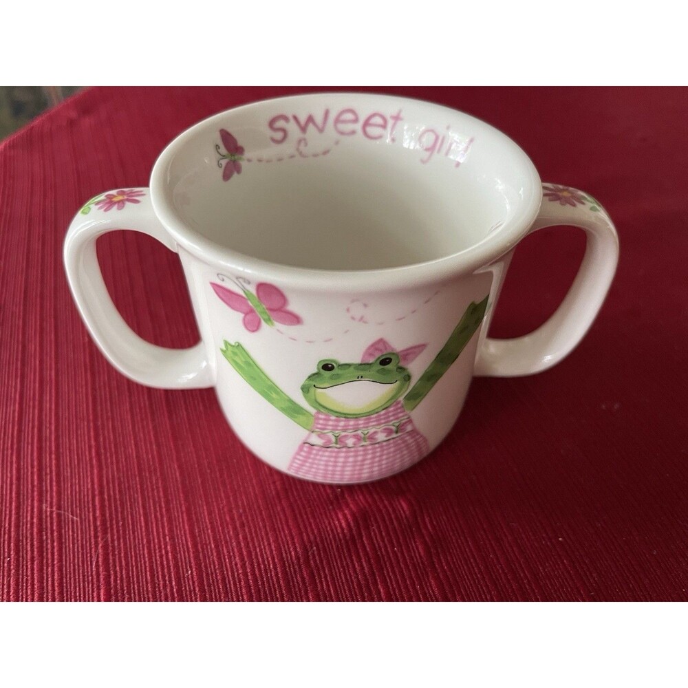 Sweet Girl Toddler Two Handled Cup Mug Frog Butterfly Flowers Kelly B. Rightsell